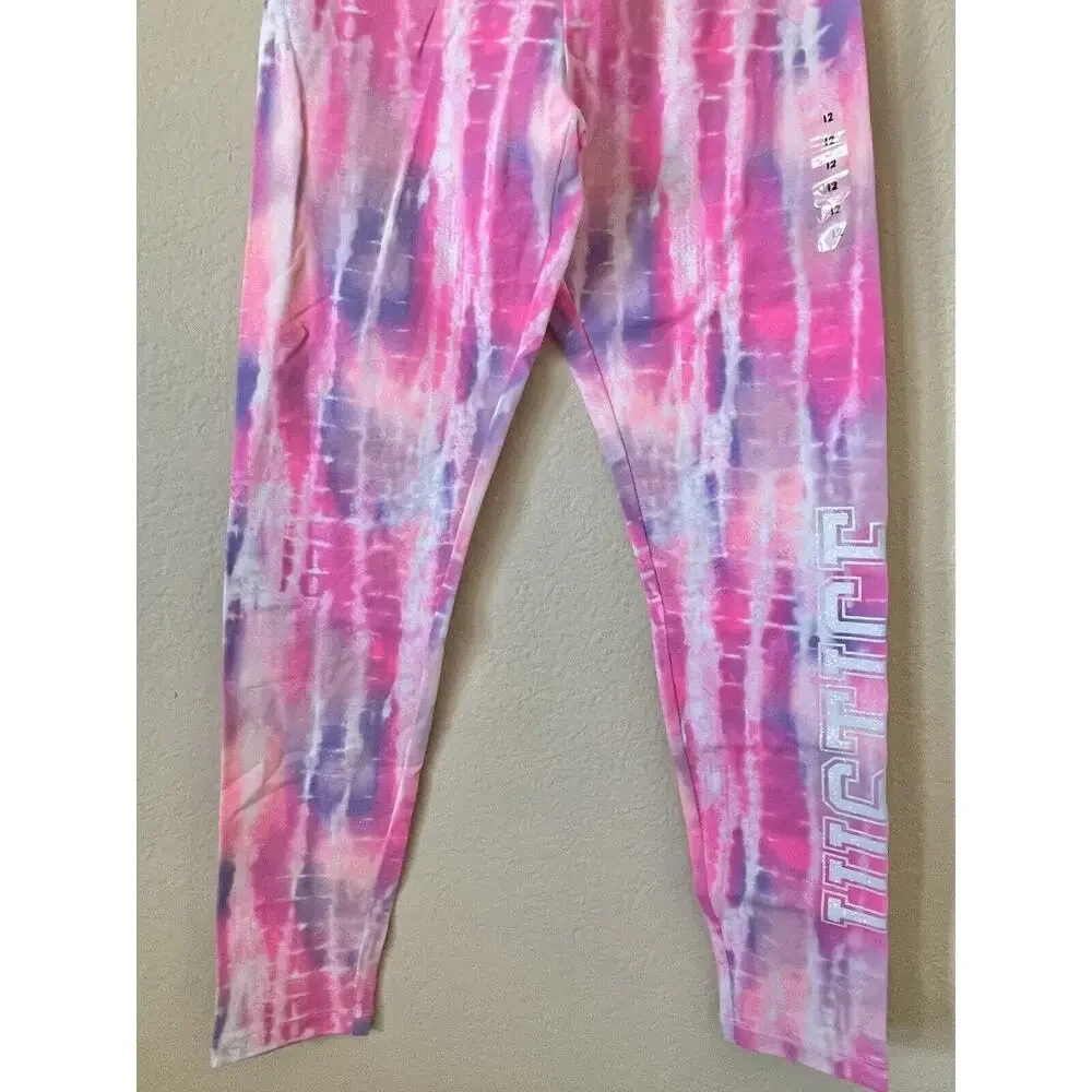 Lot Of 2 Justice Tie Dye Sparkle Logo High Waist Full Length Leggings Size 12